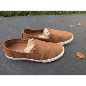Lauren Ralph Lauren Women's "Jinny" Slip-On Loafers Sneakers Size 7 Brown Gold